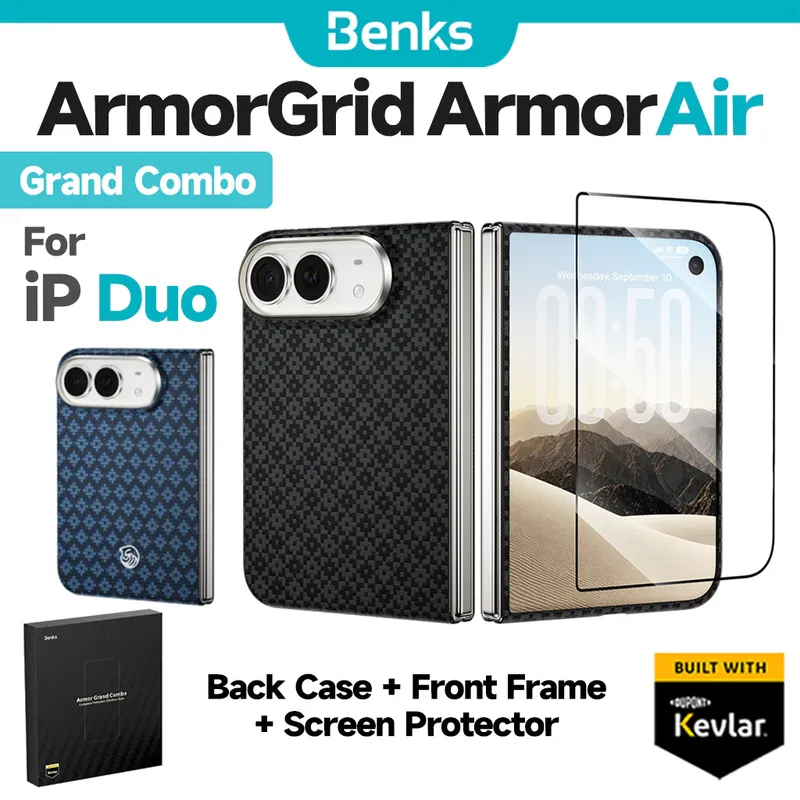 Benks Magnetic ArmorGrid Air สําหรับ IPhone Duo Black Case กรอบด้านหน้าในตัว Kevlar…