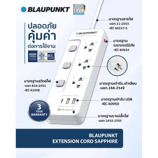 BLAUPUNKT ปลั๊กไฟสวิตช์แยก มาตรฐาน สายไฟทองแดง ท้าพิสูจน์คุณภาพ รูปที่ 2